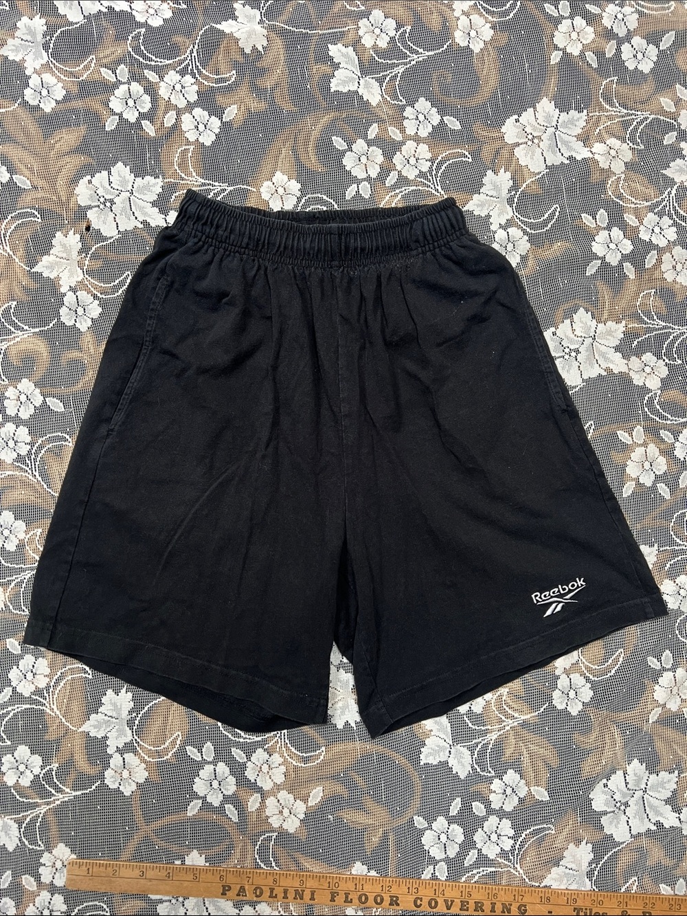 Reebok Black Athletic Shorts with Logo 100% Cotton Vintage Paper Tag